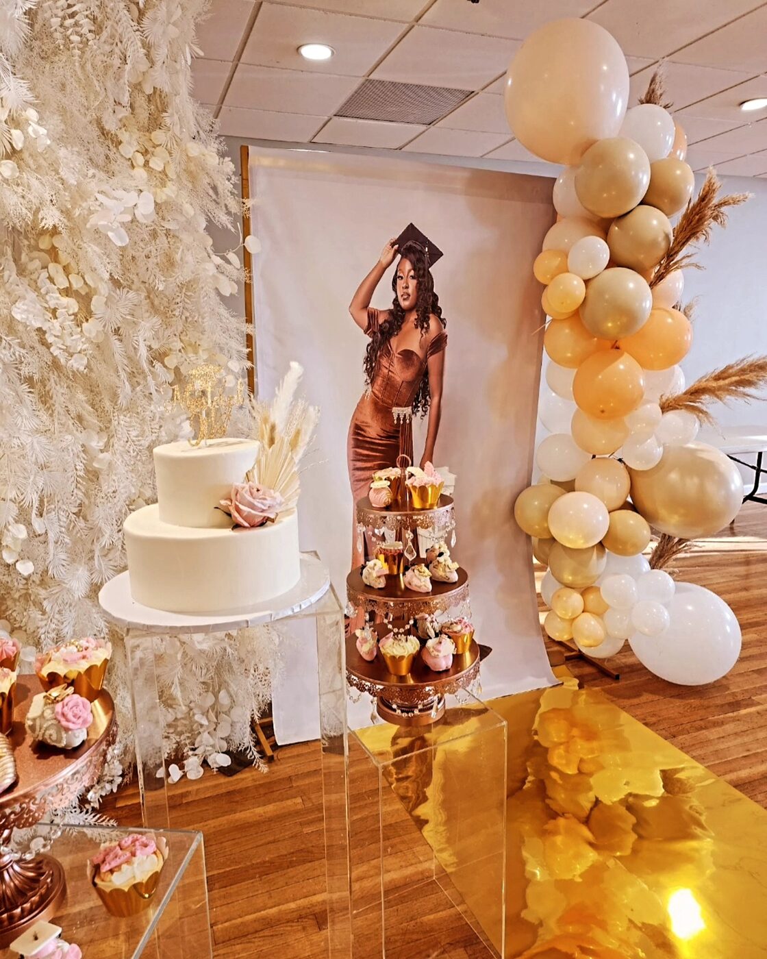 Rose gold and cream dessert display